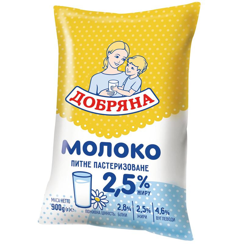 Молоко коров'яче ДОБРЯНА, пастеризоване, 2,5%, 900г